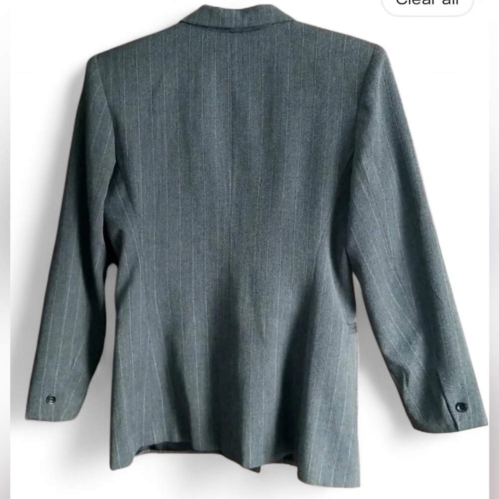 🇨🇦 Vintage 80s Grey Double Breasted Power Blazer Pinstripe Tailored Size Medium - Picture 3 of 6